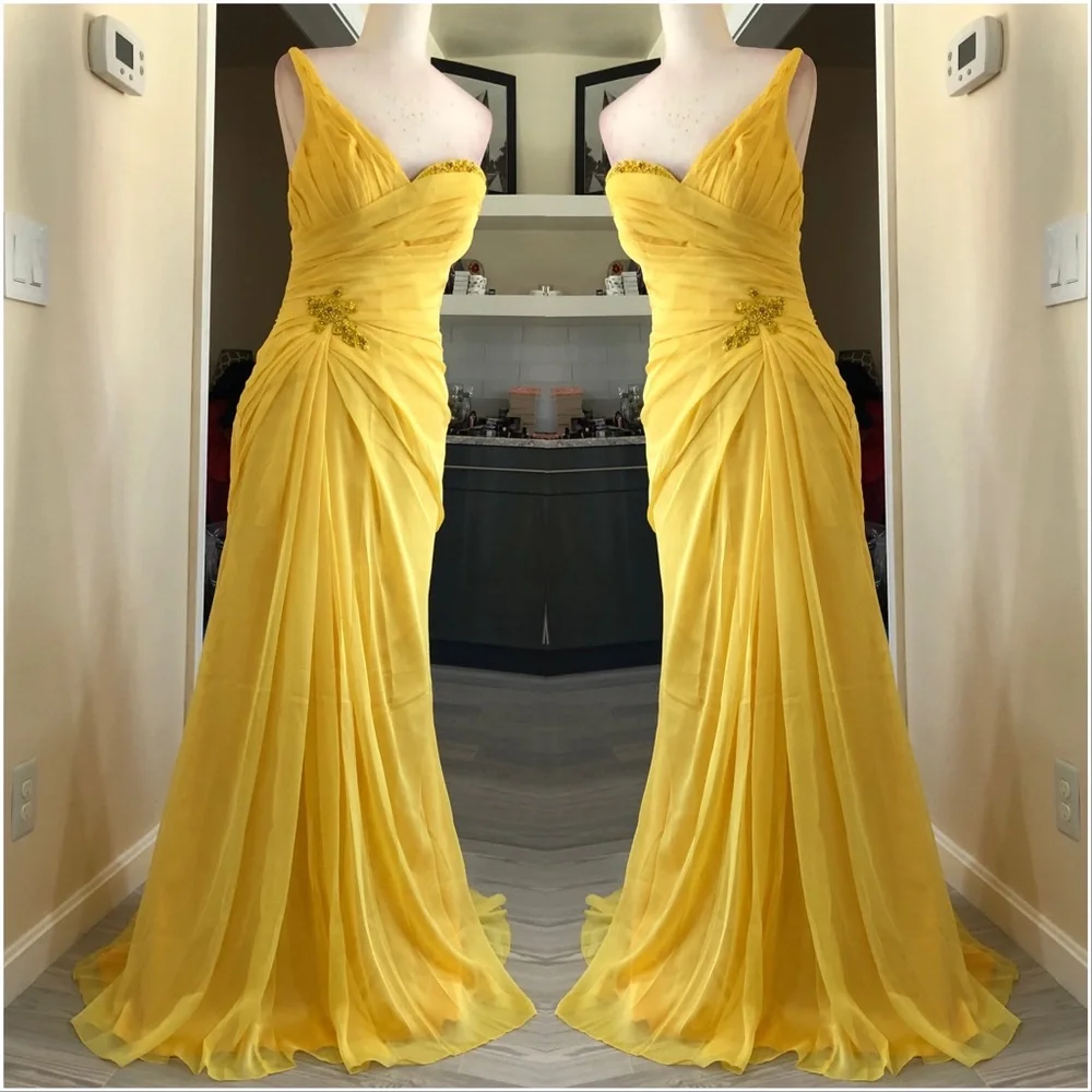 Yellow one shoulder chiffon - Picture 1 of 11